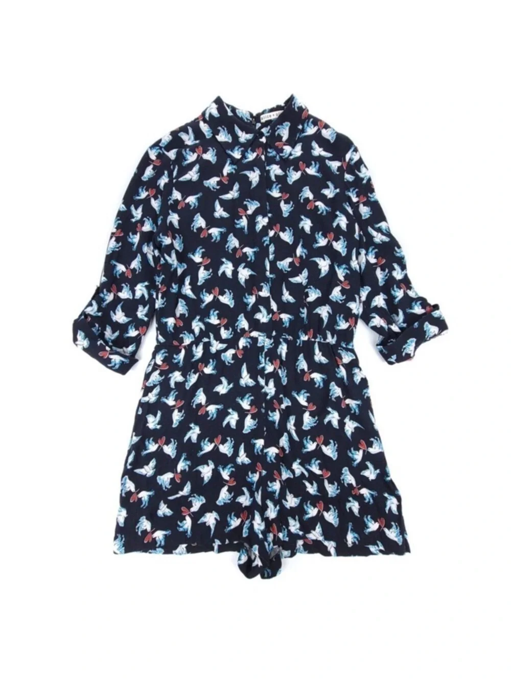 ALICE + OLIVIA Love Dove Button Down Romper Twee Vintage Novelty Print Womens 12 - Picture 9 of 10